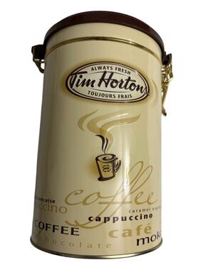 Tim Hortons Coffee Canister – Decorative Cream and brown Storage Tin